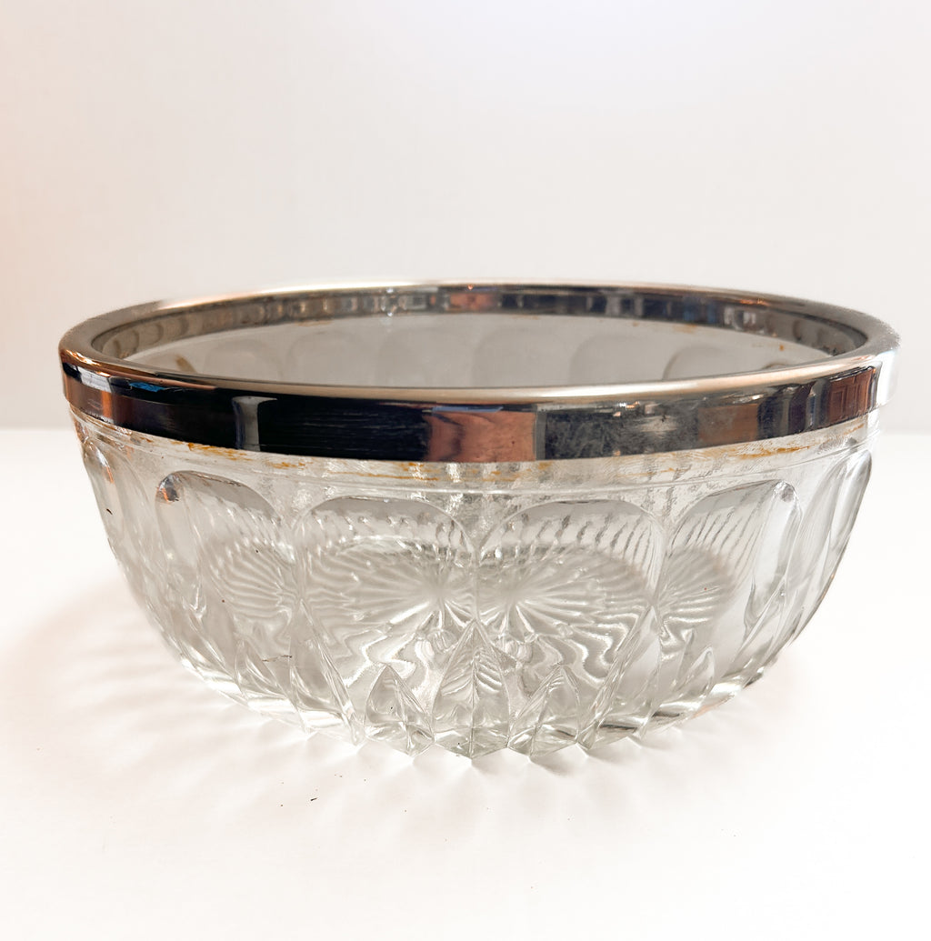 Modern Vintage Serving Bowl Centerpiece SILVER RIM Leonard Crystal Heavy