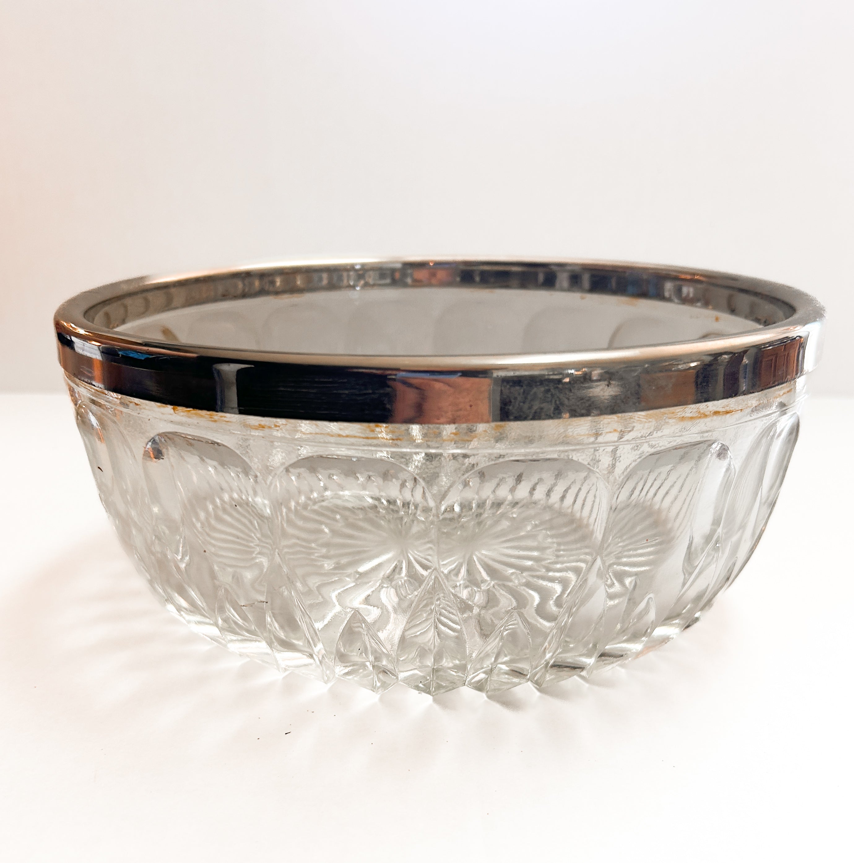 Modern Vintage Serving Bowl Centerpiece SILVER RIM Leonard Crystal Heavy