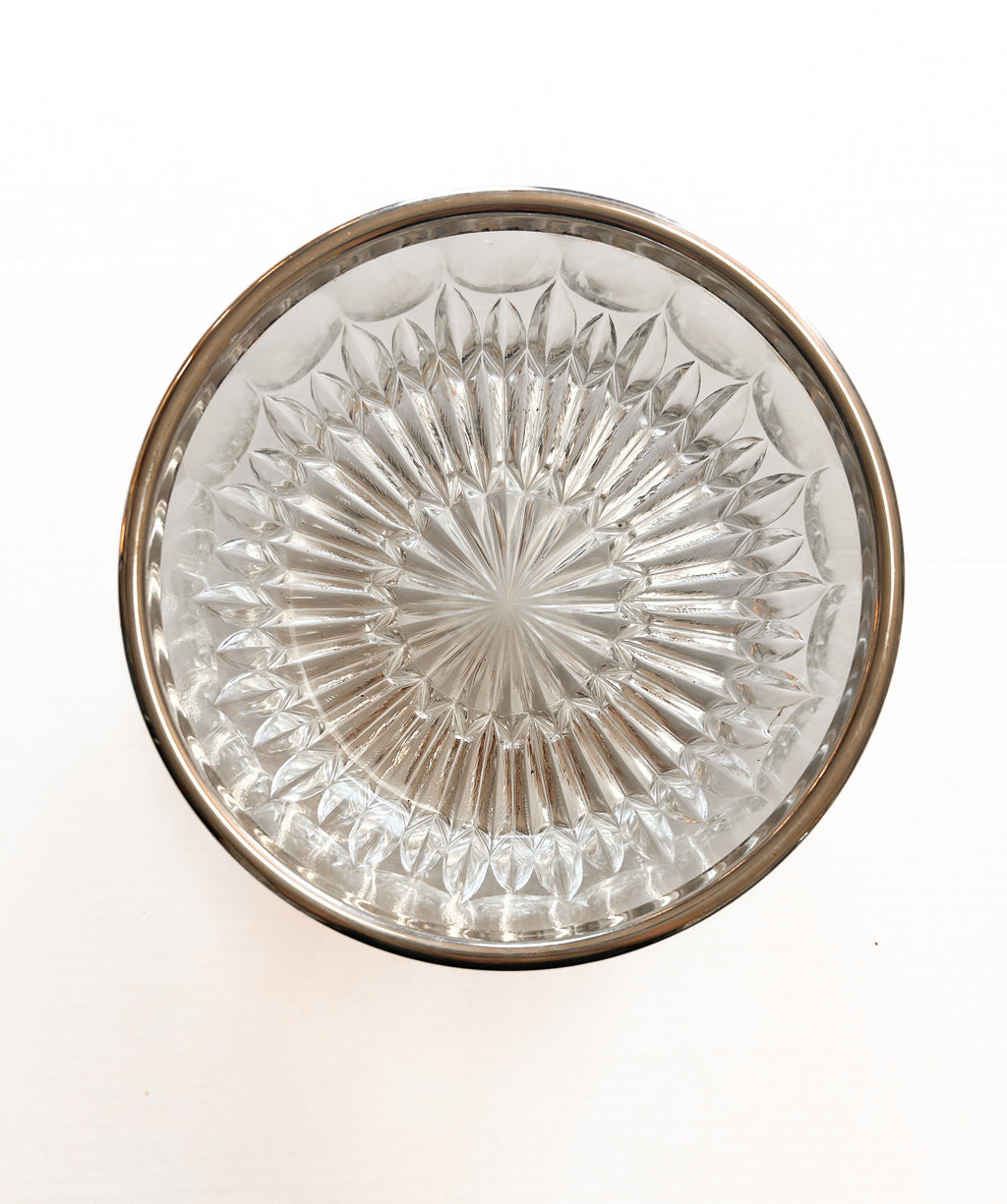 Modern Vintage Serving Bowl Centerpiece SILVER RIM Leonard Crystal Heavy
