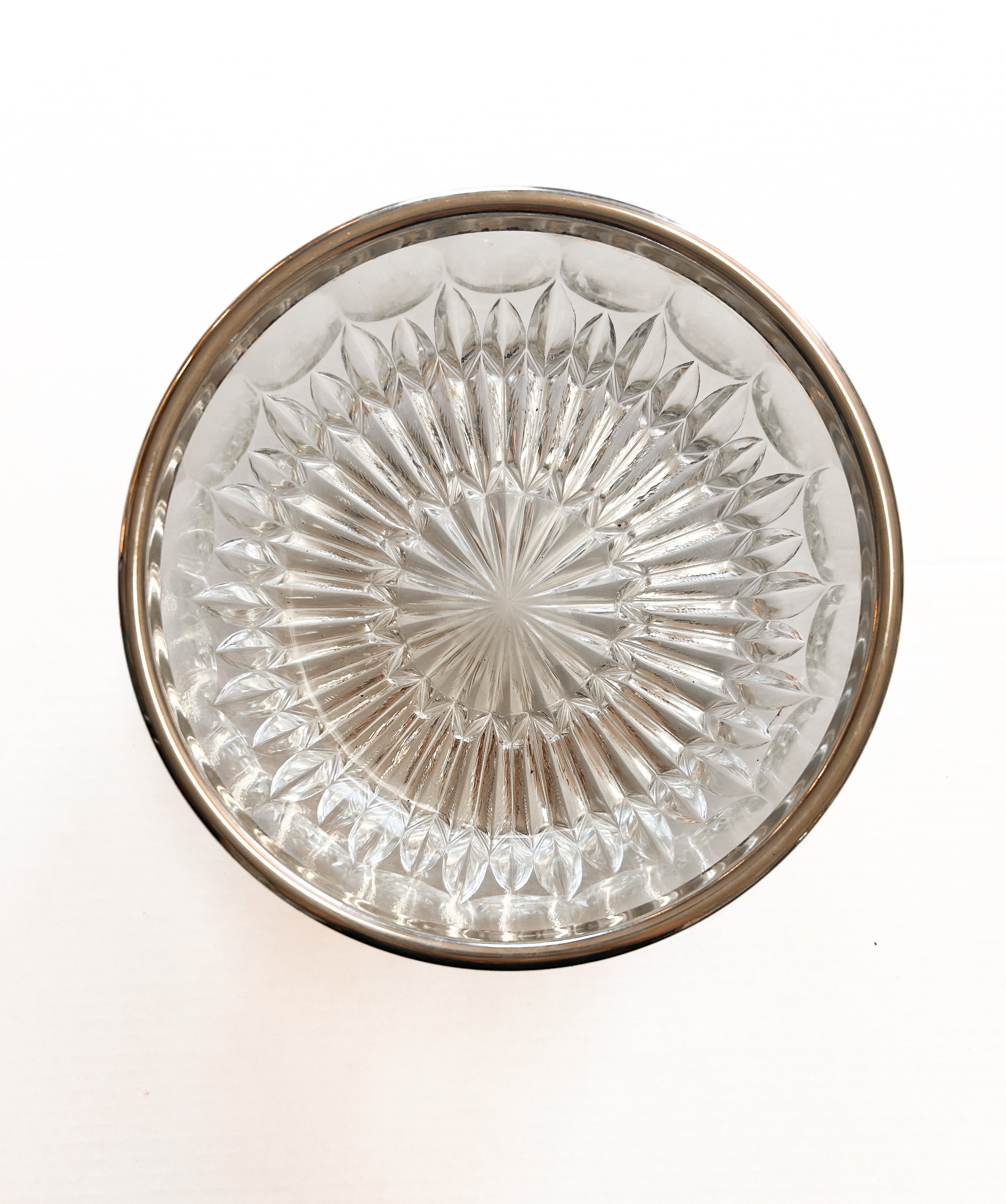 Modern Vintage Serving Bowl Centerpiece SILVER RIM Leonard Crystal Heavy