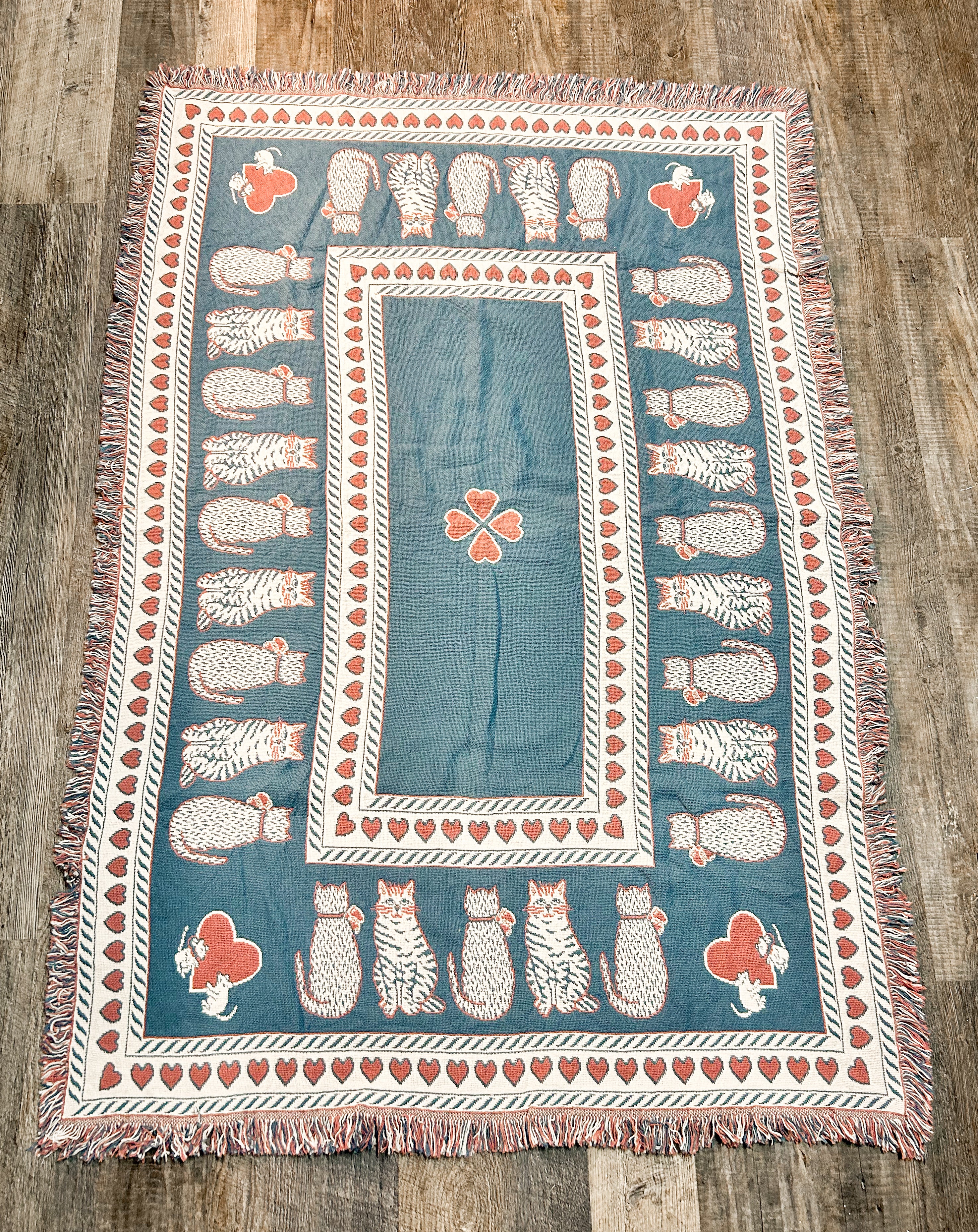 Cat Fringed Throw Blanket
