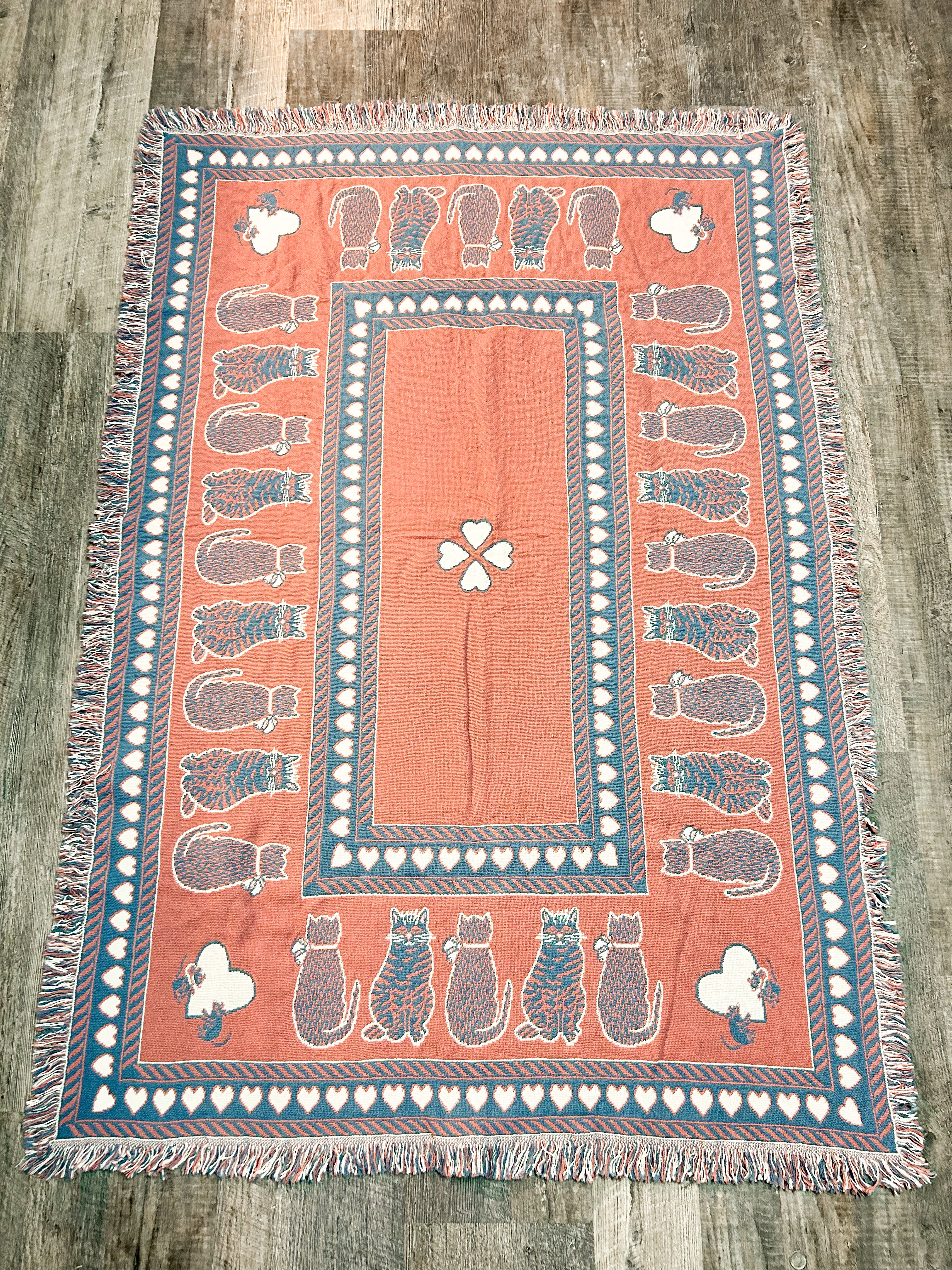 Cat Fringed Throw Blanket