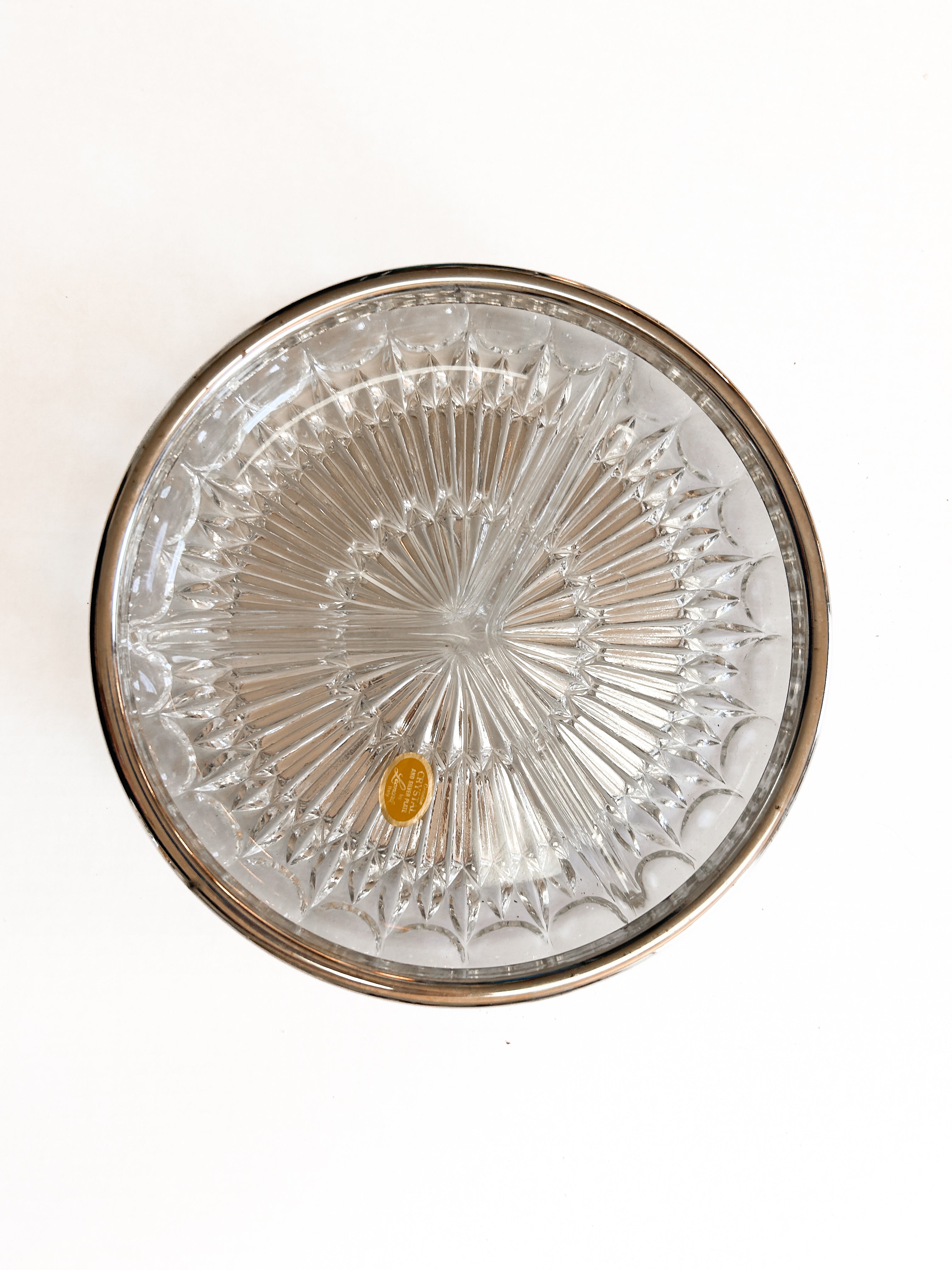 Modern Vintage Divided Serving Bowl Centerpiece SILVER RIM Leonard Crystal